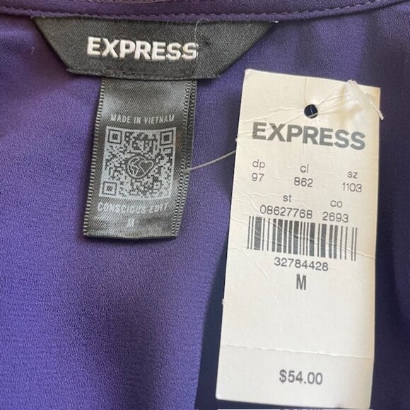 EXPRESS Faux Wrap Puff Sleeve Peplum Top, Size Medium - NWT - Picture 6 of 7